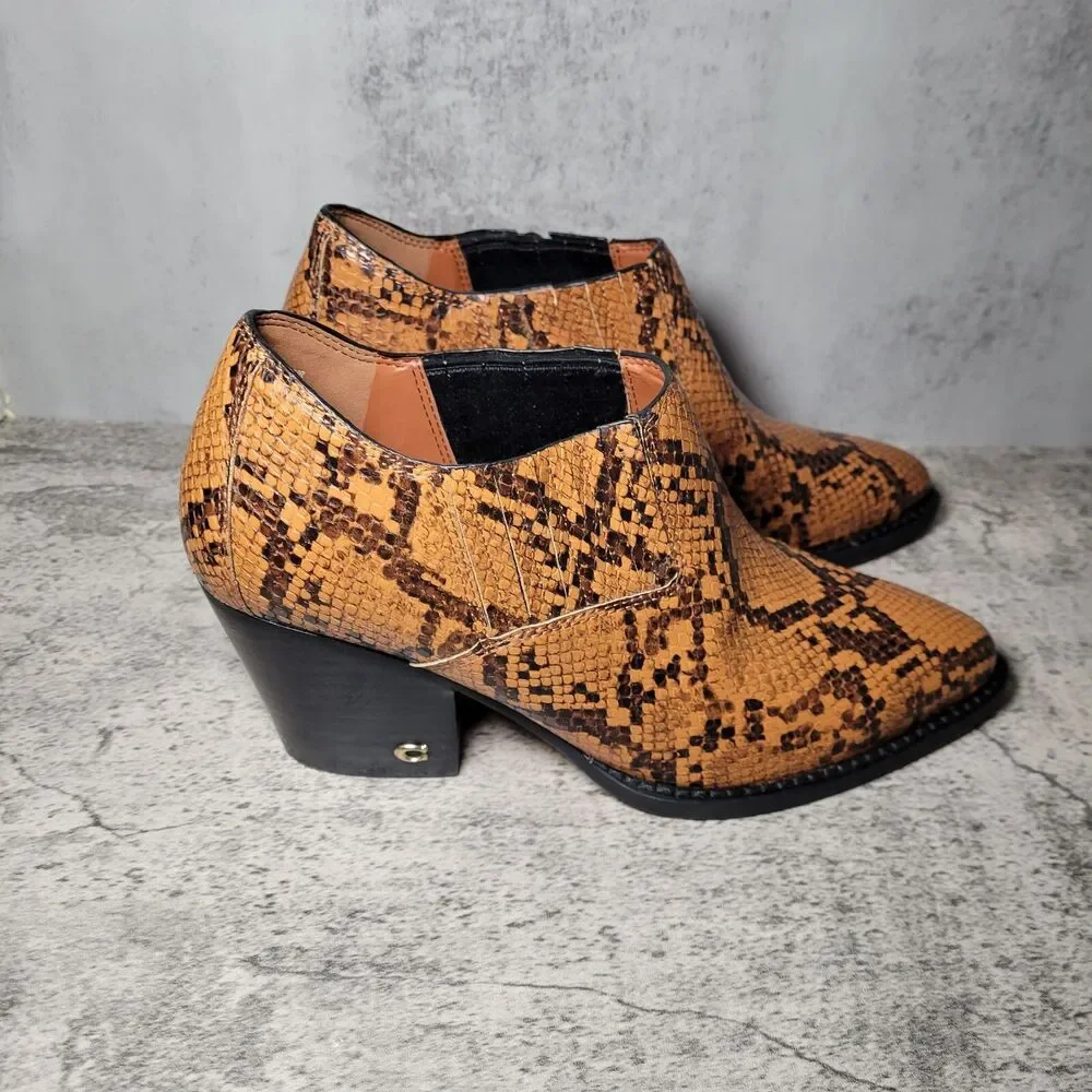 COACH Perri Ankle Booties Short Western Fashion Boots Caramel Snake Print 7 US